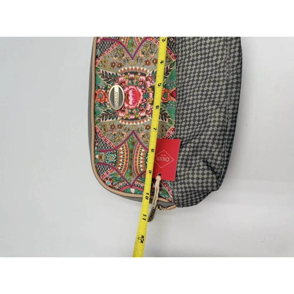 Oilily Toiletry Bag Color Iron Pink Geometric Floral With Plaid Mirror NWT